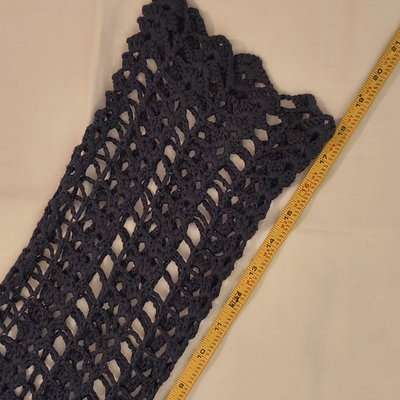 NWT PAPILLON navy macrame asymmetrical pullover top with bell sleeves - Picture 6 of 8